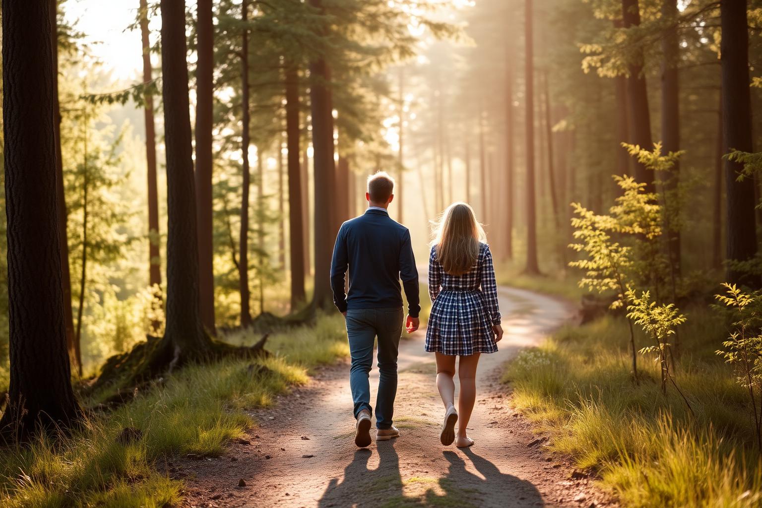 Two people walking in a Swedish forest